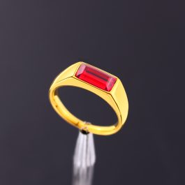 TC339 Nhẫn titan đính đá chữ nhật màu đỏ