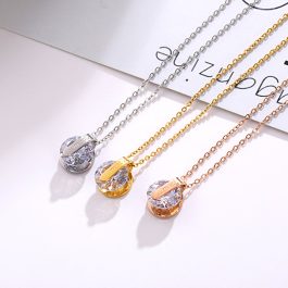 TN371 Dây chuyền titan love kẹp đá tròn