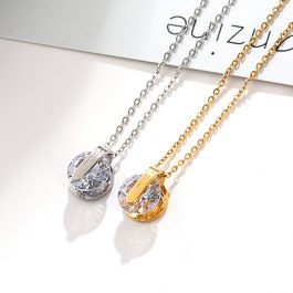 TN371 Dây chuyền titan love kẹp đá tròn