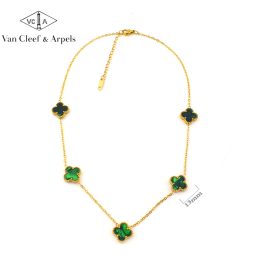 TN845 Dây chuyền titan van cleef 13mm xanh ngọc lục bảo