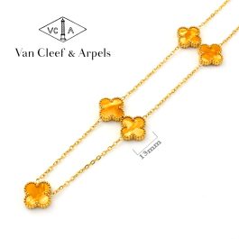 TN847 Dây chuyền titan van cleef 13mm hổ phách