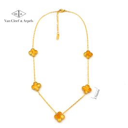 TN847 Dây chuyền titan van cleef 13mm hổ phách