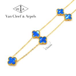 TN852 Dây chuyền titan van cleef 13mm xanh bầu trời