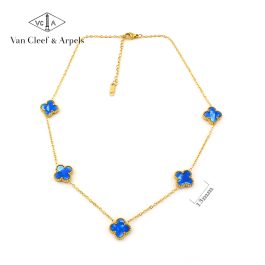 TN852 Dây chuyền titan van cleef 13mm xanh bầu trời