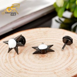 BT175 Bông tai inox tạ tròn đầu gai màu đen