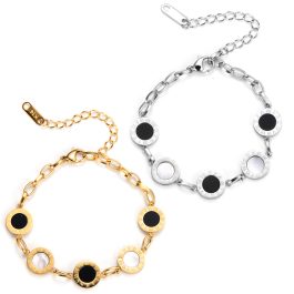 TA128 Lắc tay nữ titan mặt tròn số la mã cách điệu