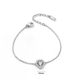 TA337 Lắc tay nữ titan mặt hình trái tim đính full kim