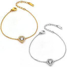 TA337 Lắc tay nữ titan mặt hình trái tim đính full kim