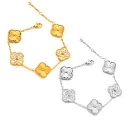 TA460 Lắc tay nữ titan hoa 4 cánh Van Cleef chạm móc máy