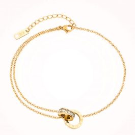 TA623 Lắc chân nữ titan khoen tròn số la mã màu vàng