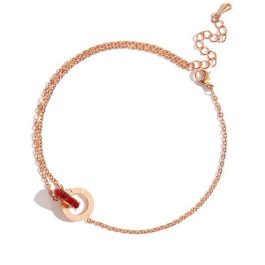 TA626 Lắc chân nữ titan khoen tròn số la mã màu hồng