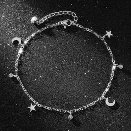 TA639 Lắc chân titan trăng sao cách điệu màu trắng