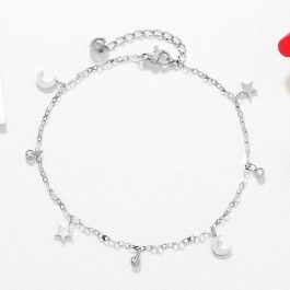 TA639 Lắc chân titan trăng sao cách điệu màu trắng