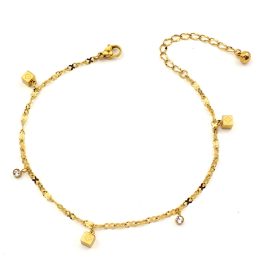 TA670 Lắc chân nữ titan khối vuông chạm họa tiết LV