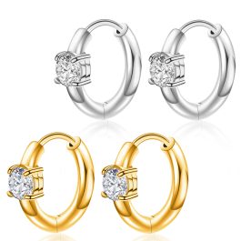 TB082 Bông tai nữ titan khoen tròn đính 1 viên đá 5mm