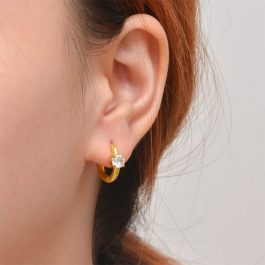 TB082 Bông tai nữ titan khoen tròn đính 1 viên đá 5mm