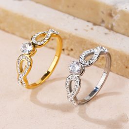 TC019 Nhẫn nữ titan 1 hột cao cách điệu 2 bên dấu vô cực