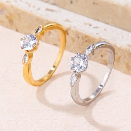 TC026 Nhẫn nữ titan 1 hột đá cao cách điệu 2 bên