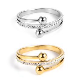 TC045 Nhẫn nữ titan thời trang chẻ nhanh 2 đầu bi