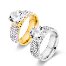 TC047 Nhẫn nữ titan 1 hột đá cao đính đá tấm 2 bên