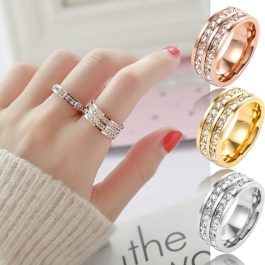 TC104 Nhẫn titan 2 hàng đá vuông thời trang Hàn Quốc