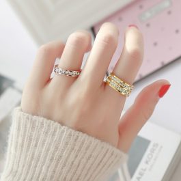 TC104 Nhẫn titan 2 hàng đá vuông thời trang Hàn Quốc