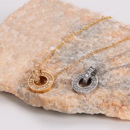 TN643 Dây chuyền nữ titan chữ D và vòng tròn lồng vào nhau