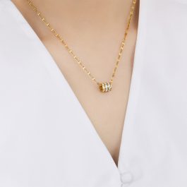 TN727 Dây chuyền lá me titan mặt ống tròn 3 hàng đá