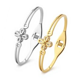 TV083 Vòng tay titan hoa 4 cánh kẹp đá