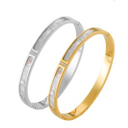 TV113 Vòng tay titan cẩm xà cừ trắng đính kim ở giữa