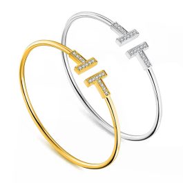 TV121 Vòng tay titan nữ 2 chữ T đính đá Tiffany