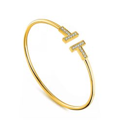 TV121 Vòng tay titan nữ 2 chữ T đính đá Tiffany