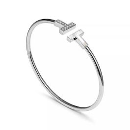 TV122 Vòng tay titan nữ 2 chữ T ngược đính đá và xà cừ Tiffany