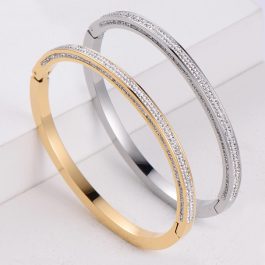 TV141 Vòng tay titan đính 3 mặt đá full kim cương