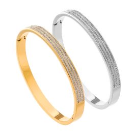 TV147 Vòng tay inox titan thời trang 3 hàng đá kim cương