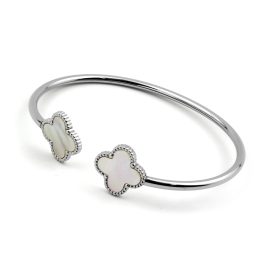 TV181 Vòng tay nữ hở titan van cleef LV mặt xà cừ trắng