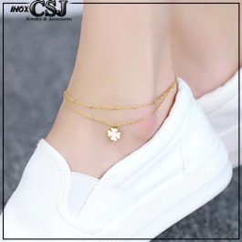 TA543 Lắc chân titan cỏ 4 lá 2 tầng màu vàng tươi