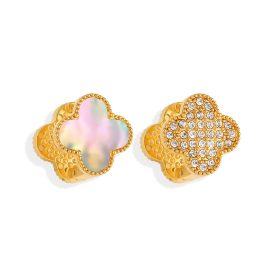 TB216 Bông tai nữ titan hoa van cleef nền xà cừ trắng