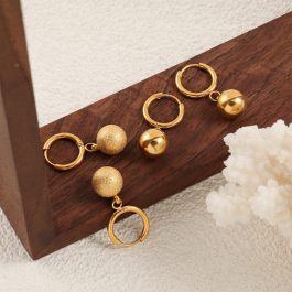 TB228 Bông tai titan nữ khoen tròn tòn teng bi