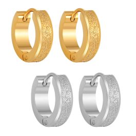 TB273 Bông hoa tai nữ titan khoen tròn nề mặt phun cát nhám