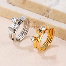 TC068 Combo 4 chiếc nhẫn nữ titan thời trang hình con bướm