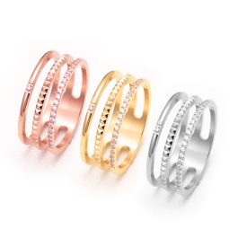 TC120 Nhẫn titan 3 hàng đính đá tinh xảo