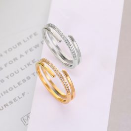 TC158 Nhẫn titan 2 vòng đính kim cương