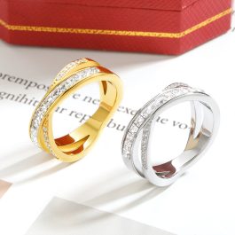 TC282 Nhẫn nữ titan chéo chữ X đính kim