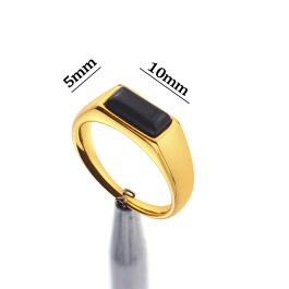 TC348 Nhẫn titan hột đá hình chữ nhật màu đen