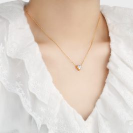 TN076 Dây chuyền vòng cổ titan mặt hình trái tim đính đá trắng