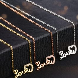 TN087 Dây chuyền titan chữ love đính kim