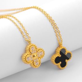 TN158 Dây chuyền titan hoa 4 cánh van cleef LV màu vàng