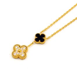 TN214 Dây chuyền titan hoa 4 cánh nền đen van cleef LV siêu sang