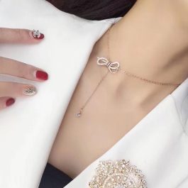 TN445 Dây chuyền titan nơ rớt cách điệu 1 viên đá